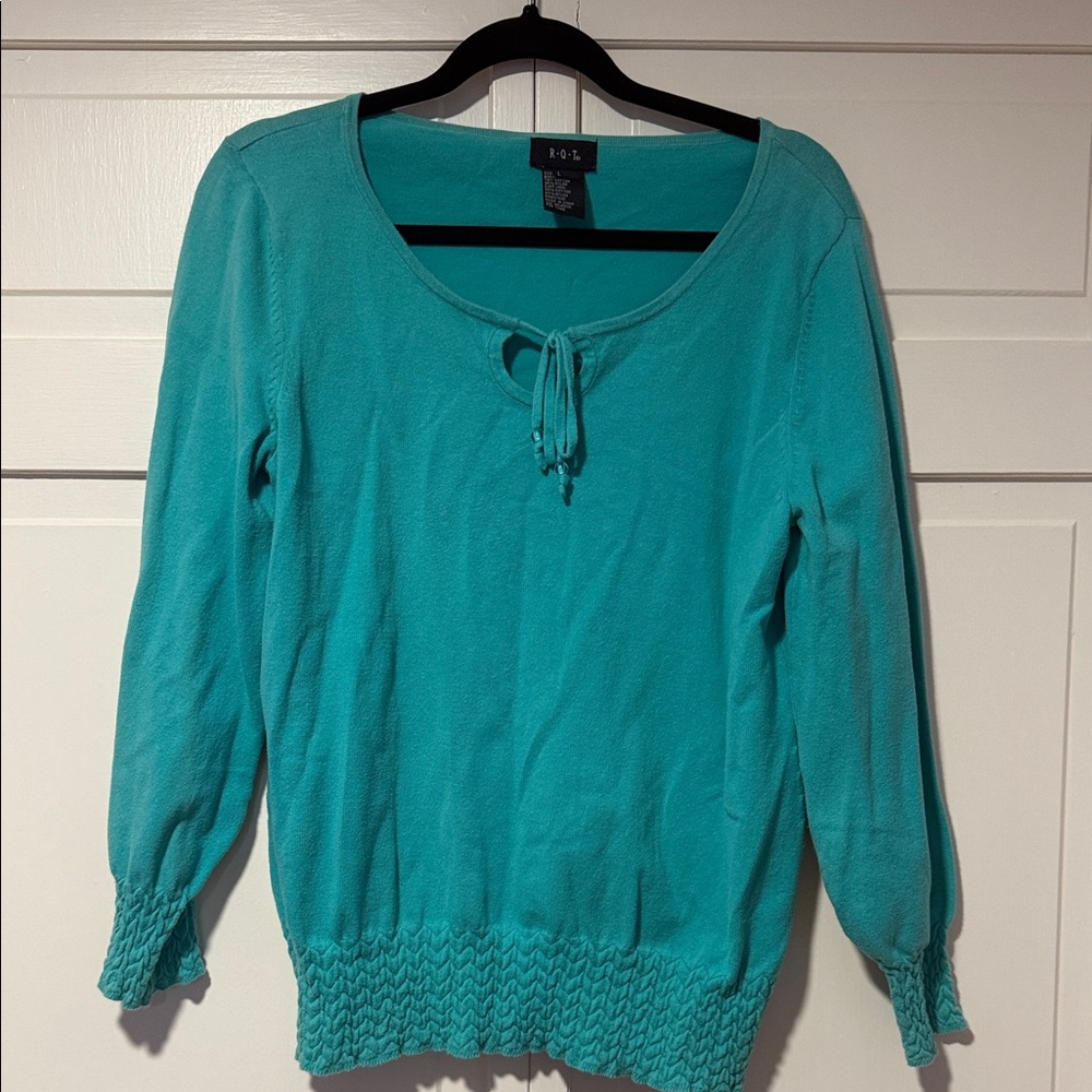 R.Q.T Mint Green Women’s Long Sleeve Blouse with hem designs